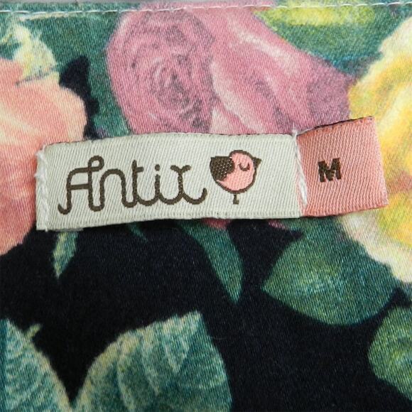 Antix Brazil Floral Strapless Dress Size M Black Green Pink Yellow Fit and Flare - Picture 2 of 12